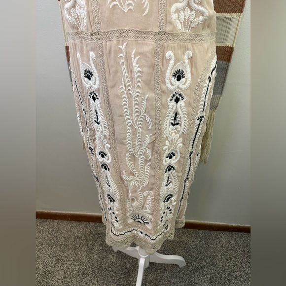 Anthropologie Maeve Beige Embroidered Lace Slip Midi Dress S spaghetti straps - Picture 5 of 11